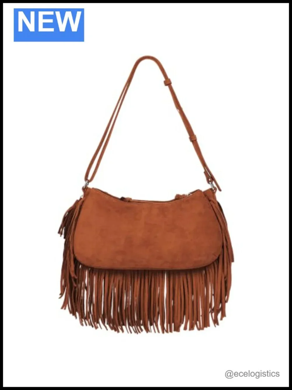 Faux Leather Fringe Hobo Bag with Studded Trim Adjustable Shoulder Purse